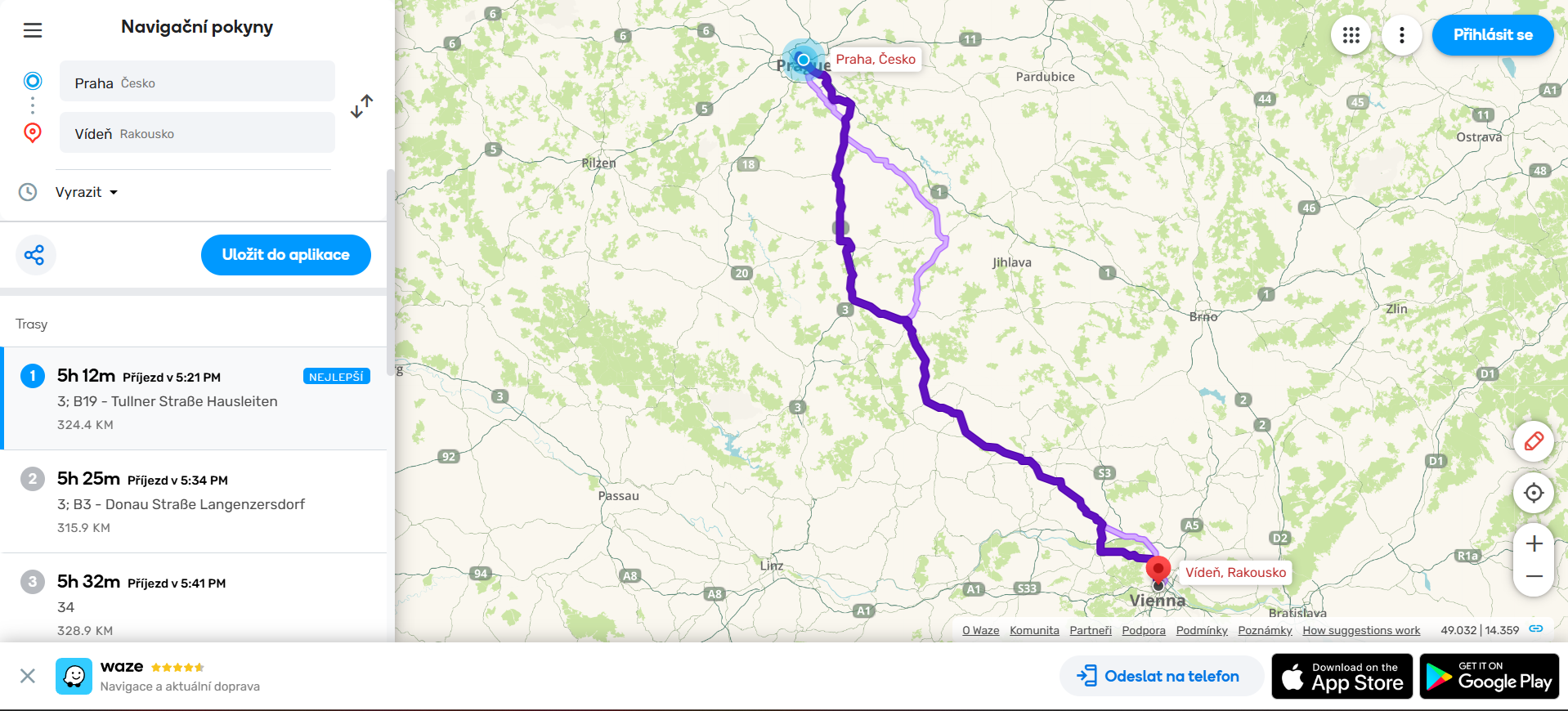 Plánovač trasy Waze 